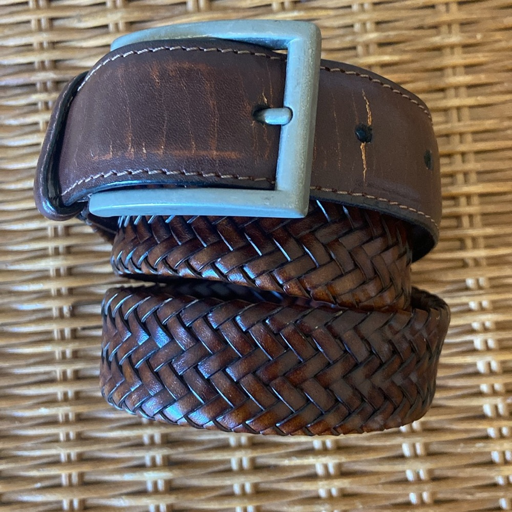 Men's Brown Leather Woven Belt